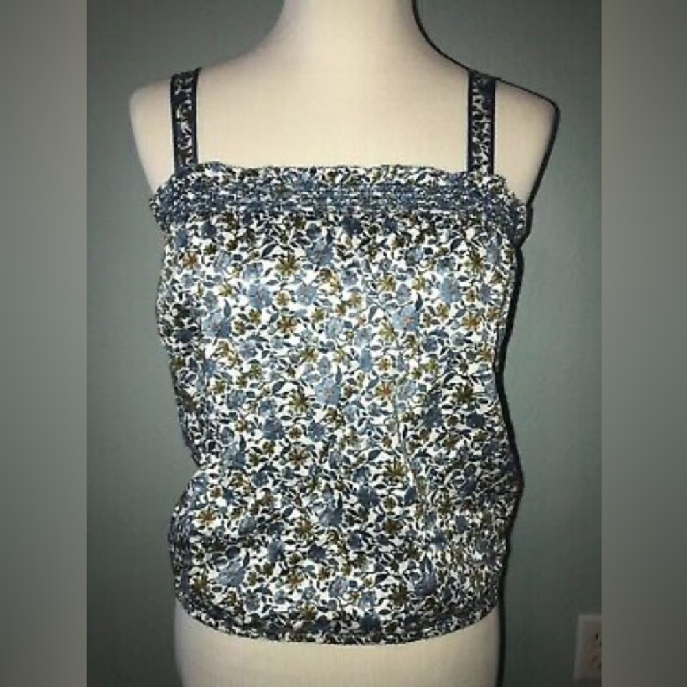 American Eagle‎ Juniors Blue and Green Floral Blouse Top- Size Medium